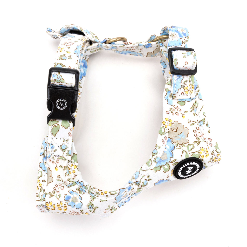 100% Cotton Adjustable No Pull Dog Harness Black Vintage Rose Blue side