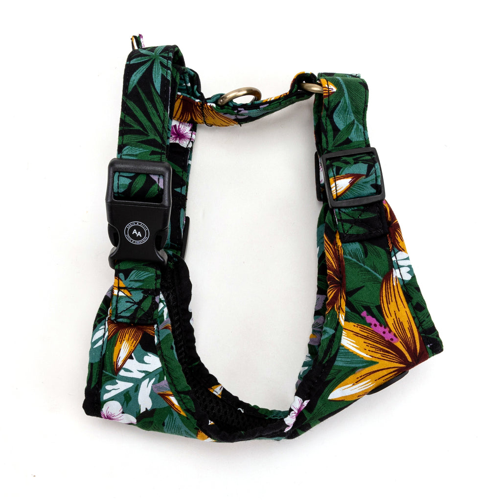 100% Cotton Adjustable No Pull Dog Harness Brass  Tropical Night side
