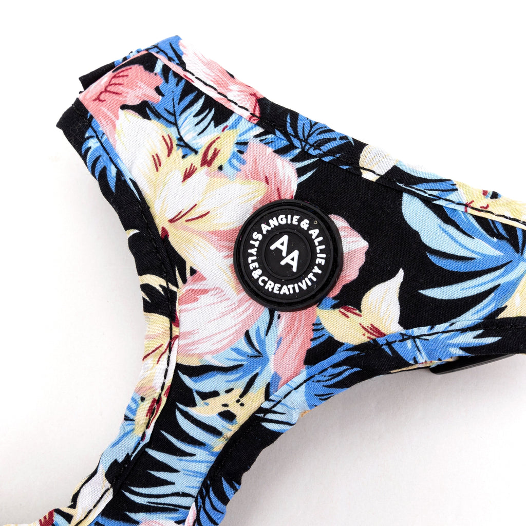 100% Cotton Adjustable No Pull Dog Harness Brass Tropical Pinky detail