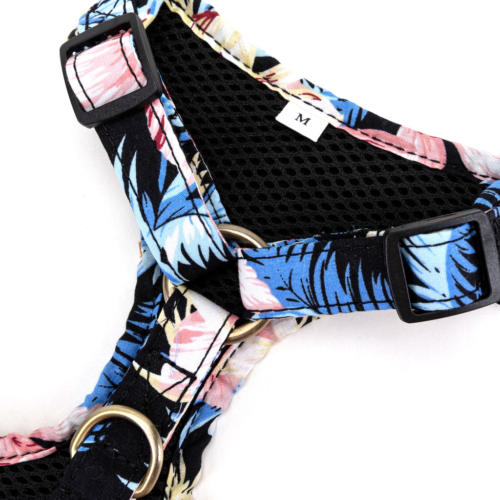 100% Cotton Adjustable No Pull Dog Harness Brass Tropical Pinky hardware