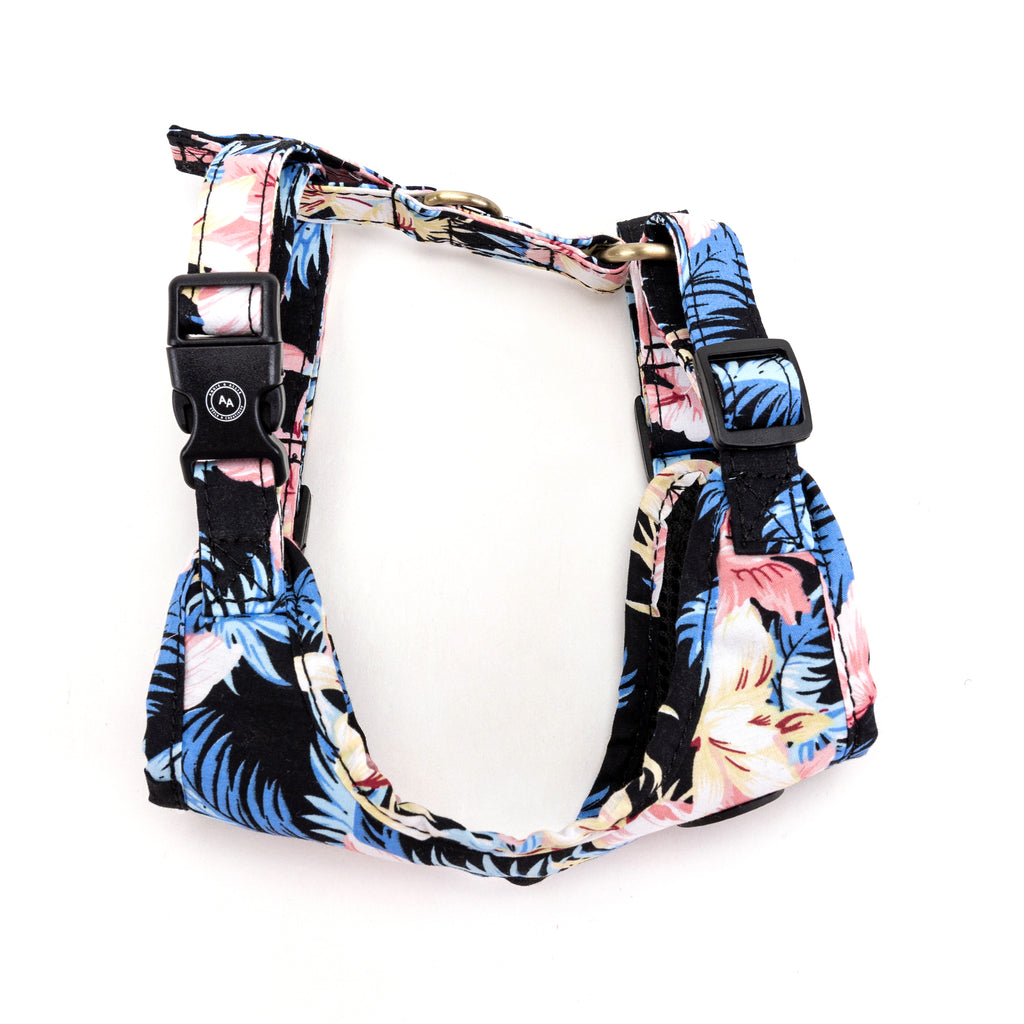 100% Cotton Adjustable No Pull Dog Harness Brass Tropical Pinky side