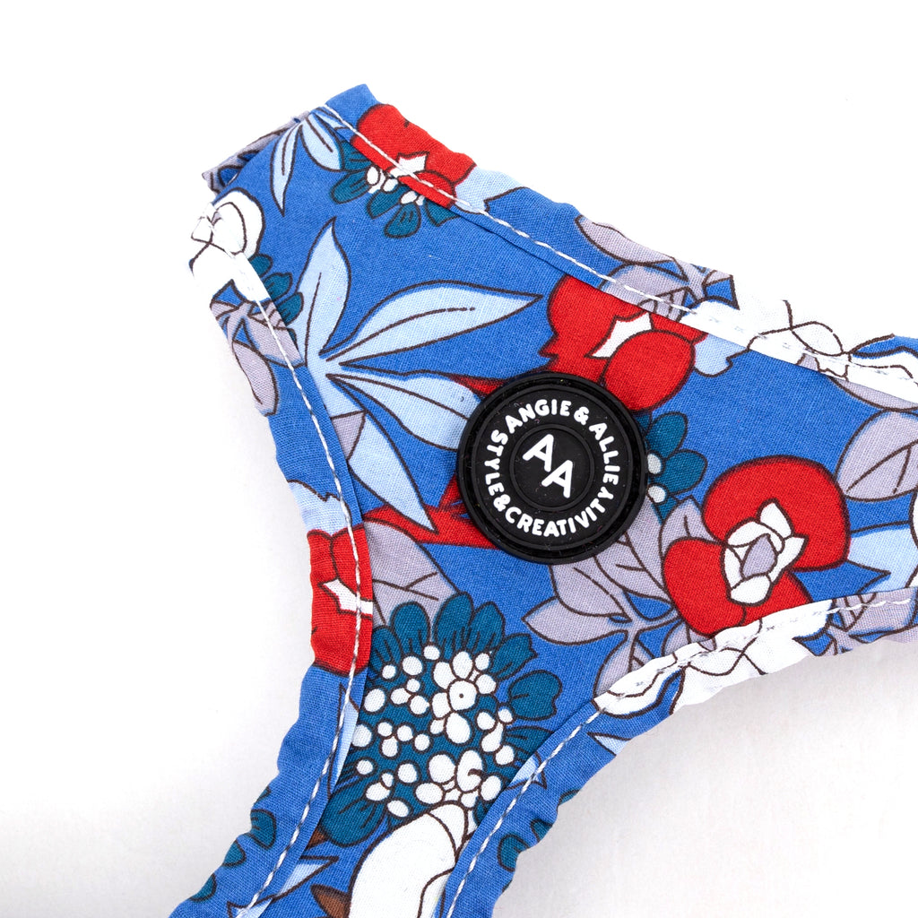 100% Cotton Adjustable No Pull Dog Harness Brass Rhododendron detail