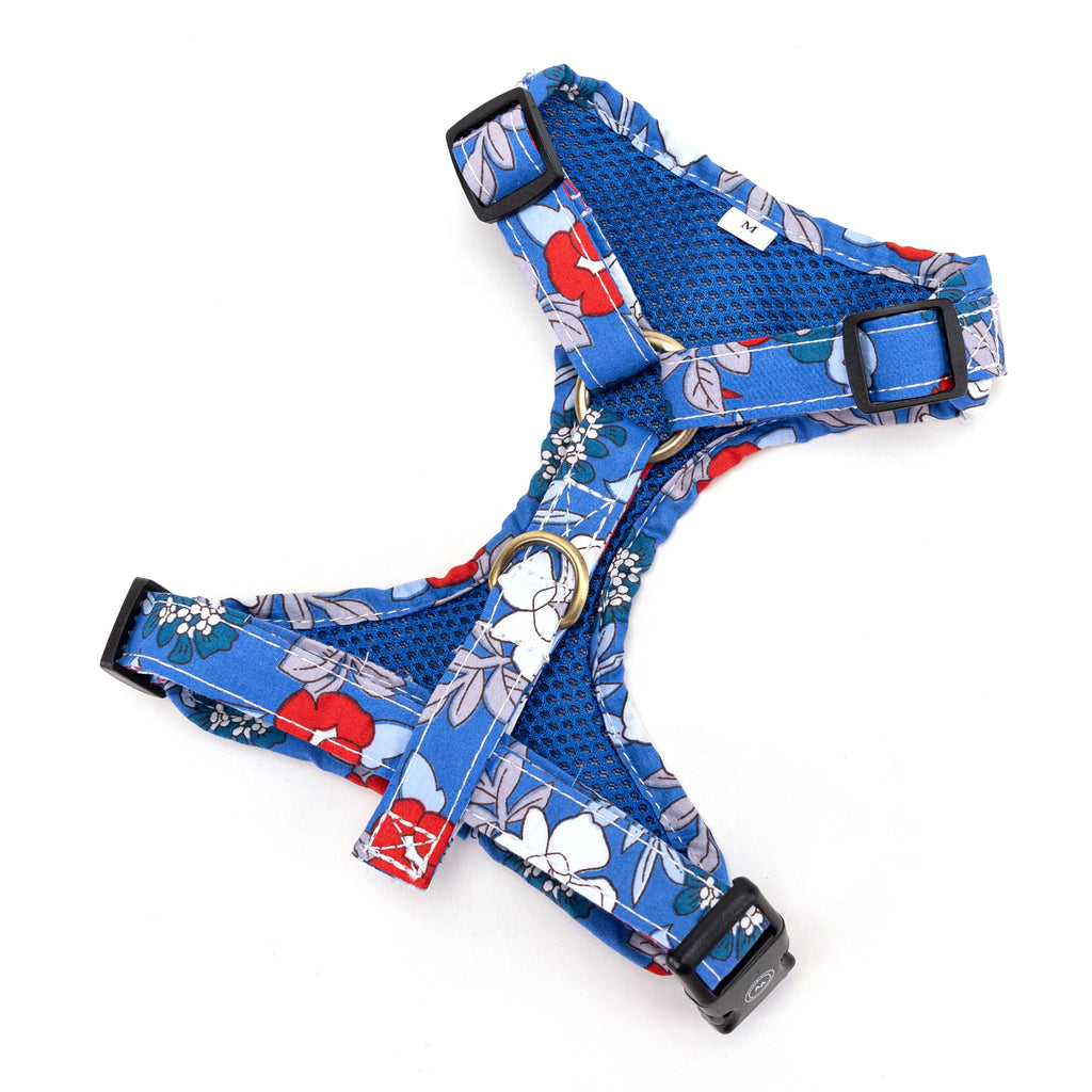 100% Cotton Adjustable No Pull Dog Harness Brass Rhododendron back