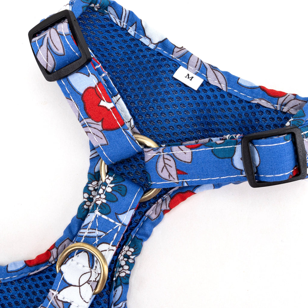 100% Cotton Adjustable No Pull Dog Harness Brass Rhododendron hardware