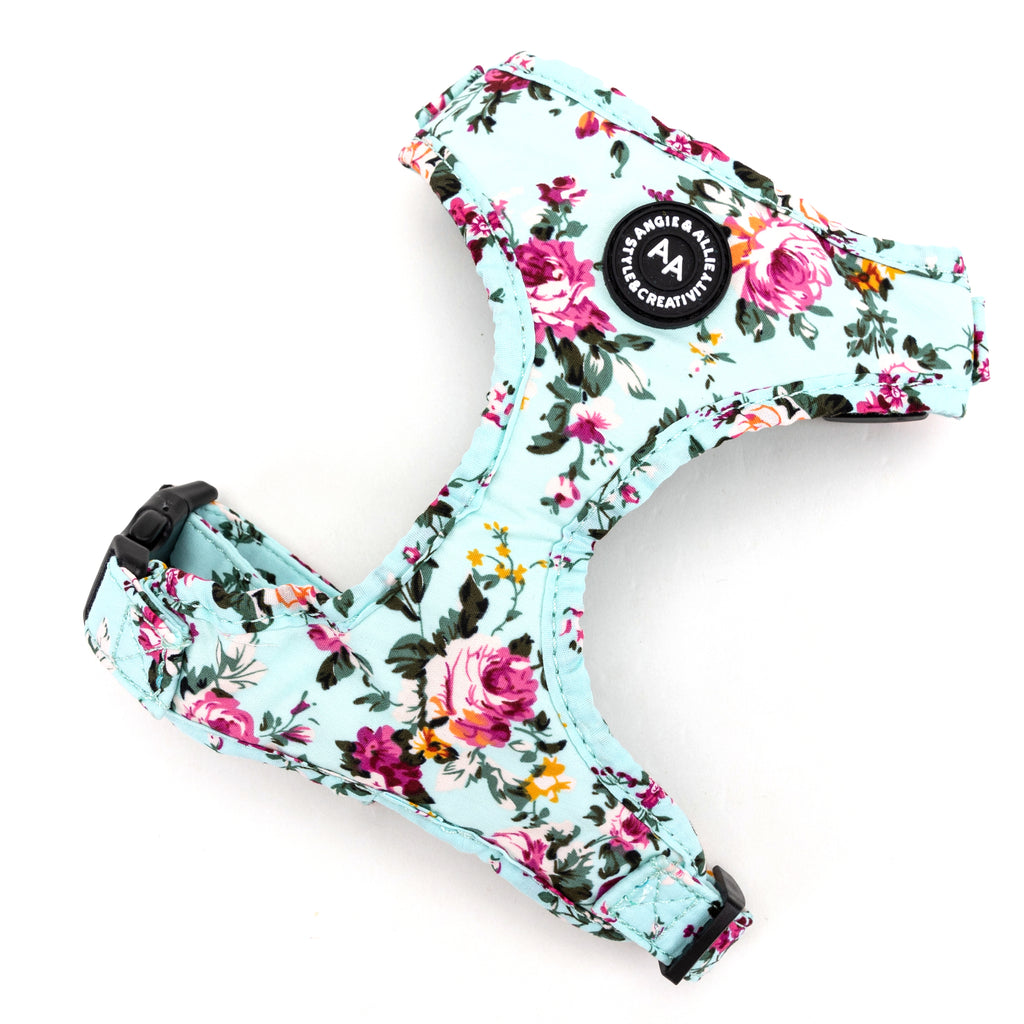 100% Cotton Adjustable No Pull Dog Harness Brass Bouquet Blue main