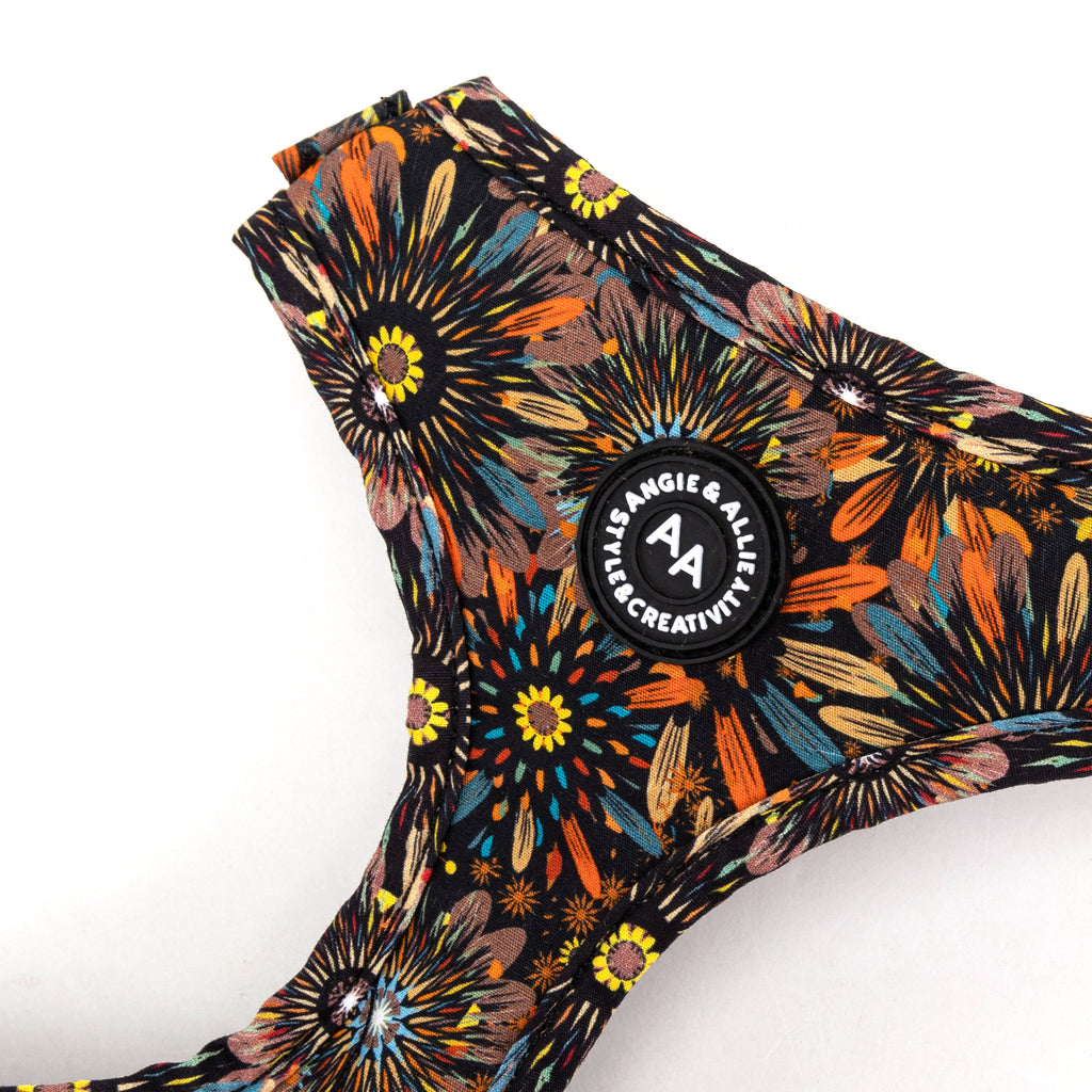 100% Cotton Adjustable No Pull Dog Harness Brass Sunflowers detail