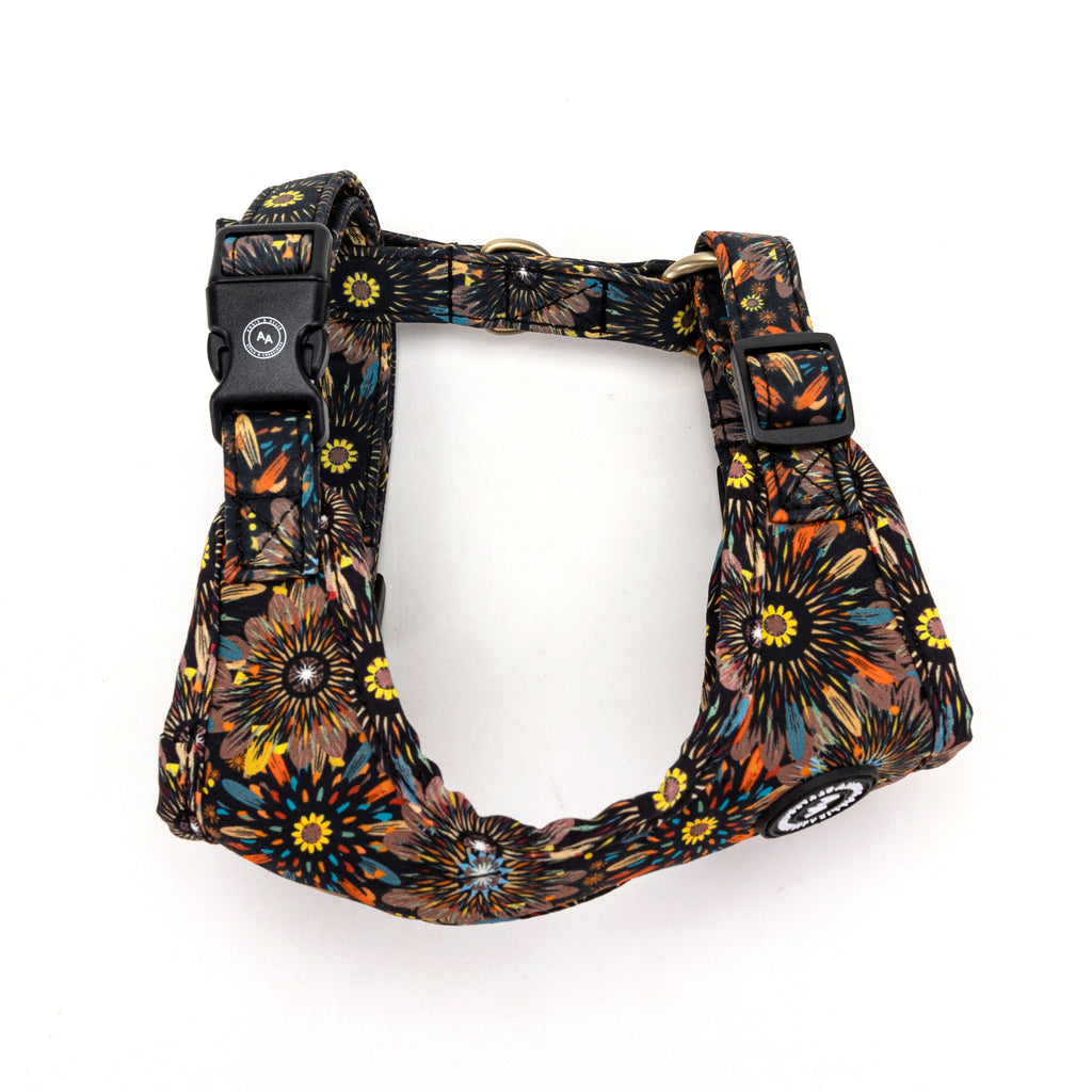 100% Cotton Adjustable No Pull Dog Harness Brass Sunflowers side