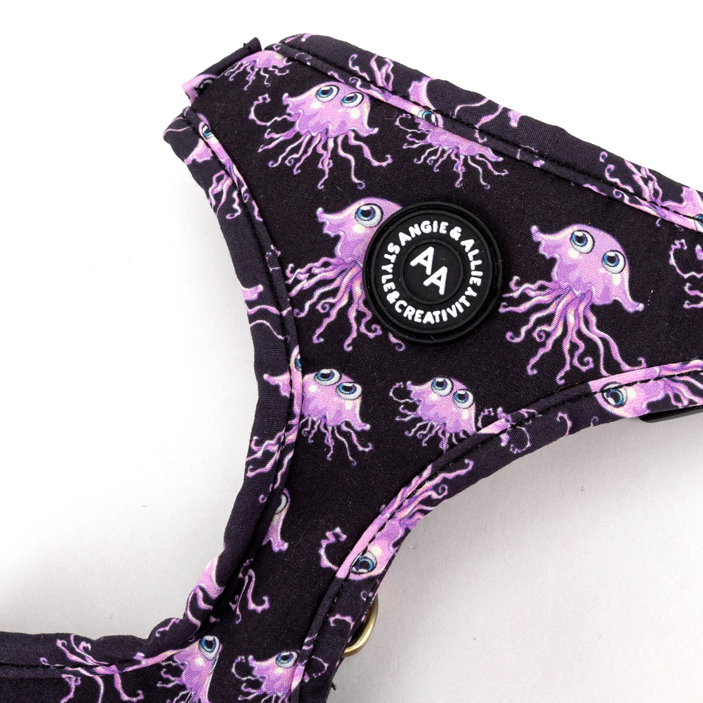 100% Cotton Adjustable No Pull Dog Harness Brass Jellyfish detail
