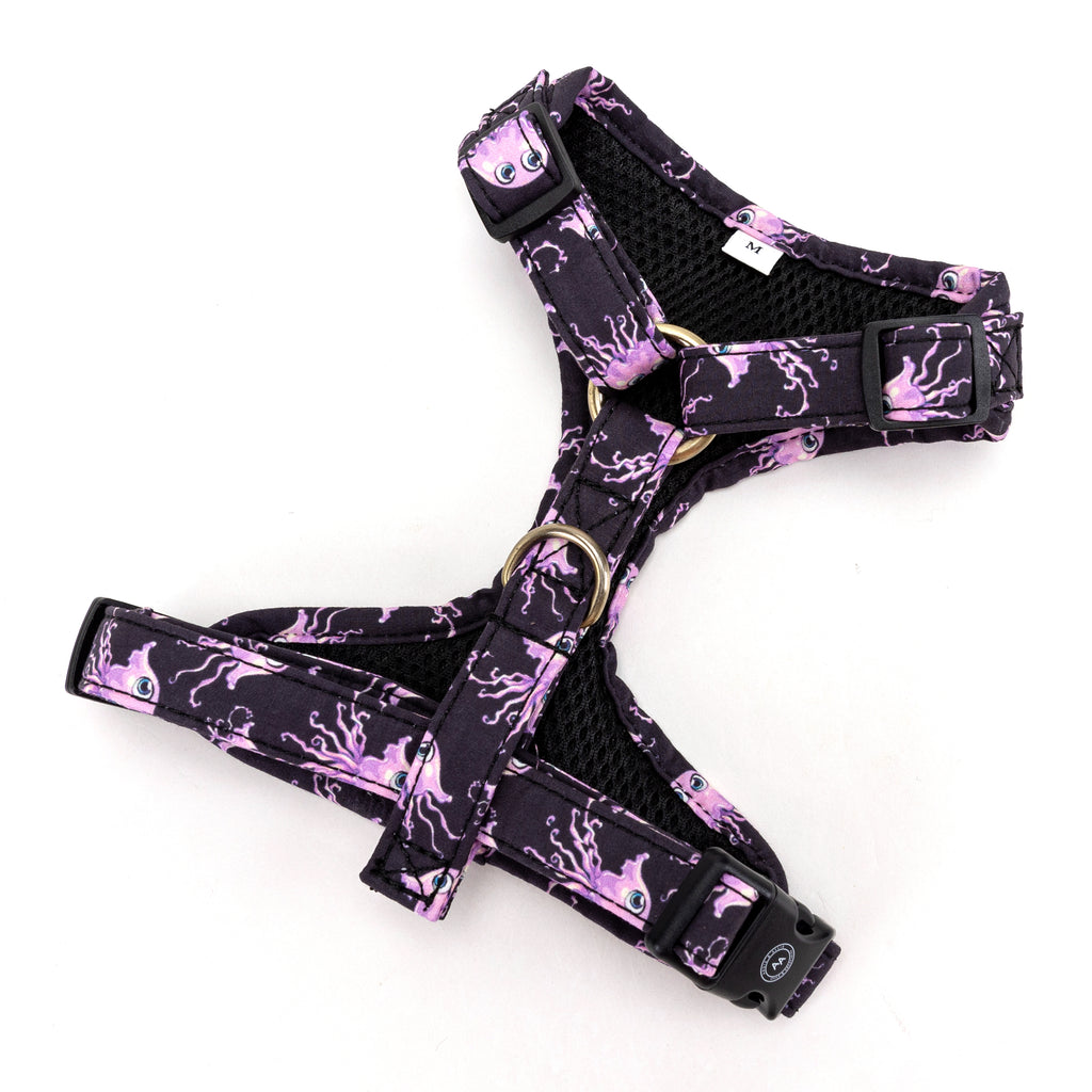 100% Cotton Adjustable No Pull Dog Harness Brass Jellyfish back