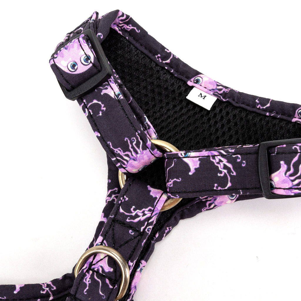 100% Cotton Adjustable No Pull Dog Harness Brass Jellyfish hardware