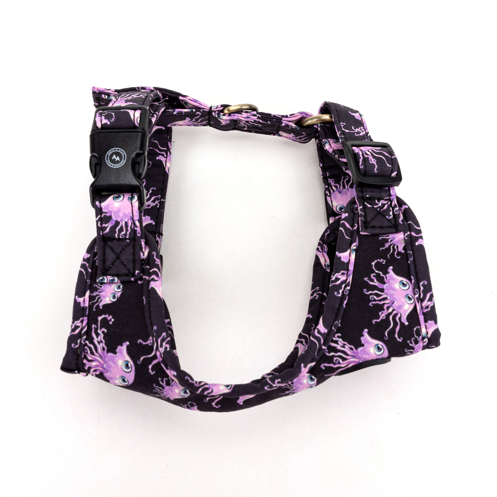 100% Cotton Adjustable No Pull Dog Harness Brass Jellyfish side