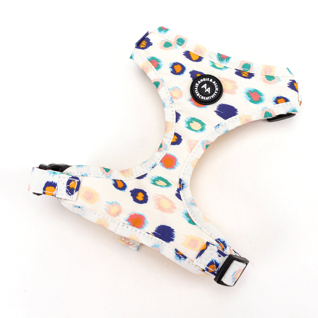 100% Cotton Adjustable No Pull Dog Harness Brass Colorful leopard main