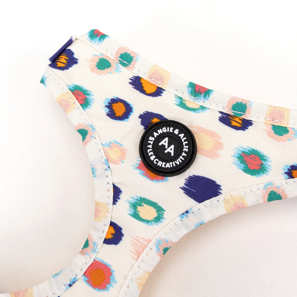 100% Cotton Adjustable No Pull Dog Harness Brass Colorful leopard detail