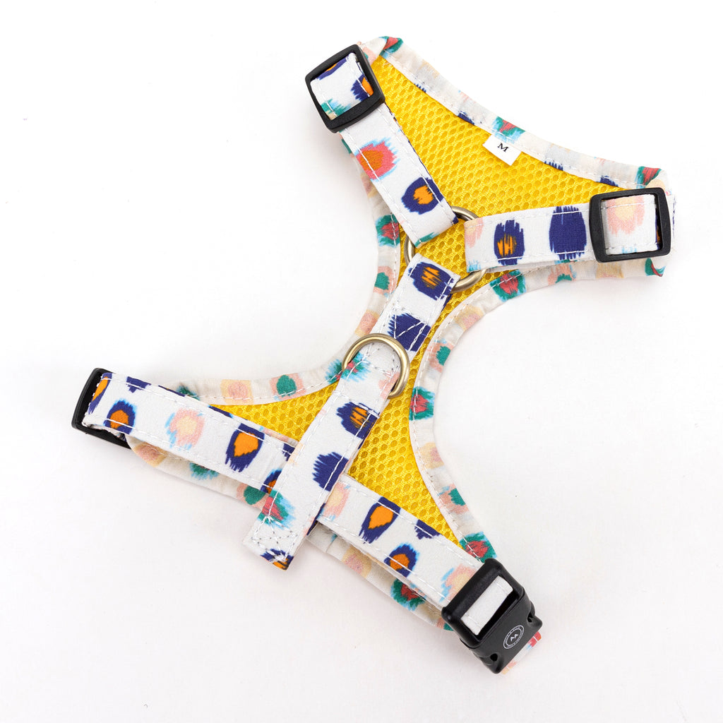 100% Cotton Adjustable No Pull Dog Harness Brass Colorful leopard back