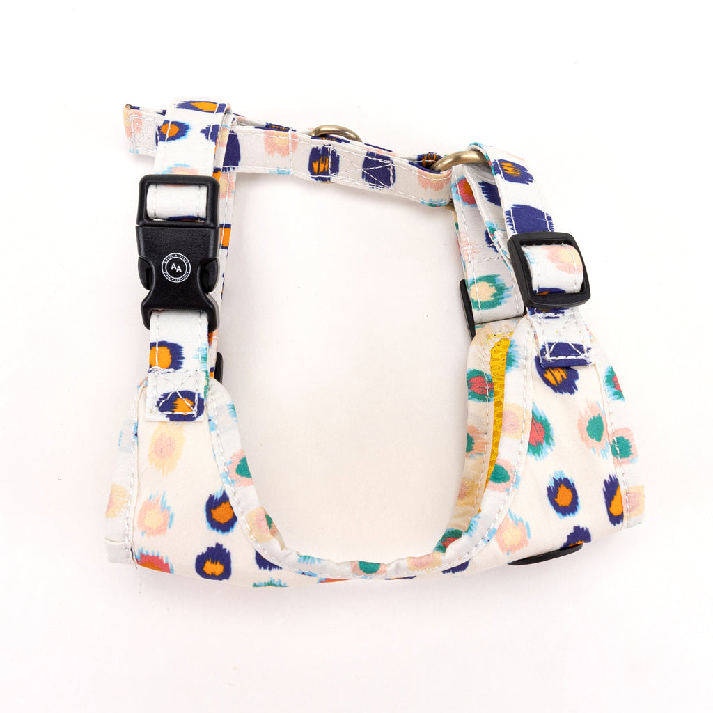 100% Cotton Adjustable No Pull Dog Harness Brass Colorful leopard side