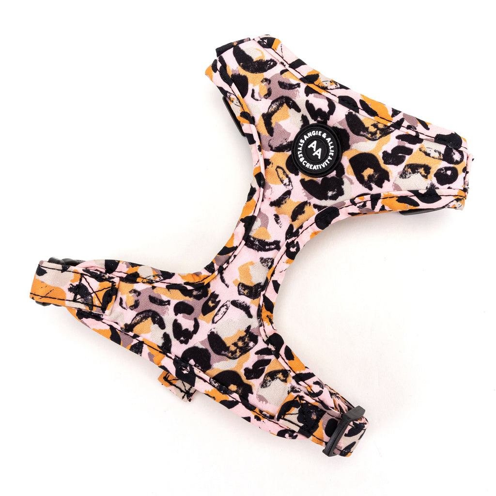 100% Cotton Adjustable No Pull Dog Harness Brass Leopard main
