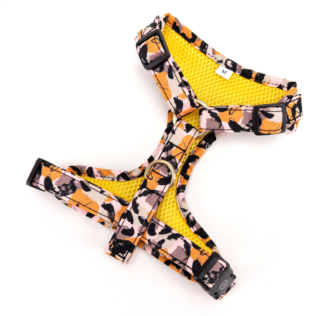100% Cotton Adjustable No Pull Dog Harness Brass Leopard back