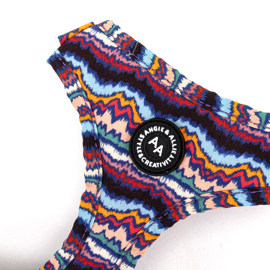 100% Cotton Adjustable No Pull Dog Harness Brass Stripes ethnic detail