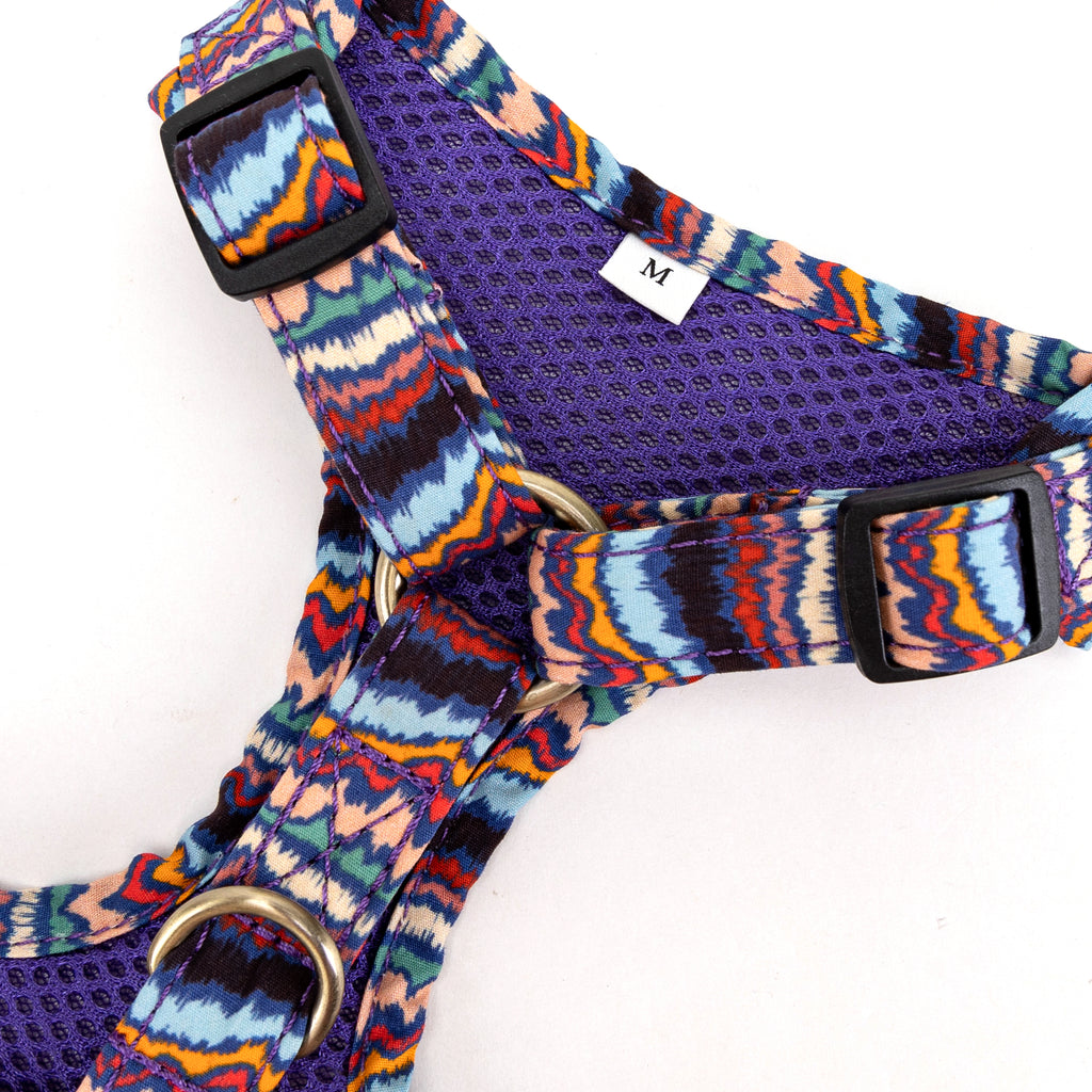 100% Cotton Adjustable No Pull Dog Harness Brass Stripes ethnic hardware