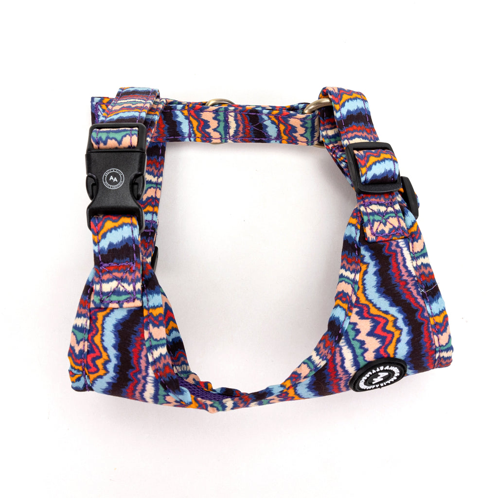 100% Cotton Adjustable No Pull Dog Harness Brass Stripes ethnic side