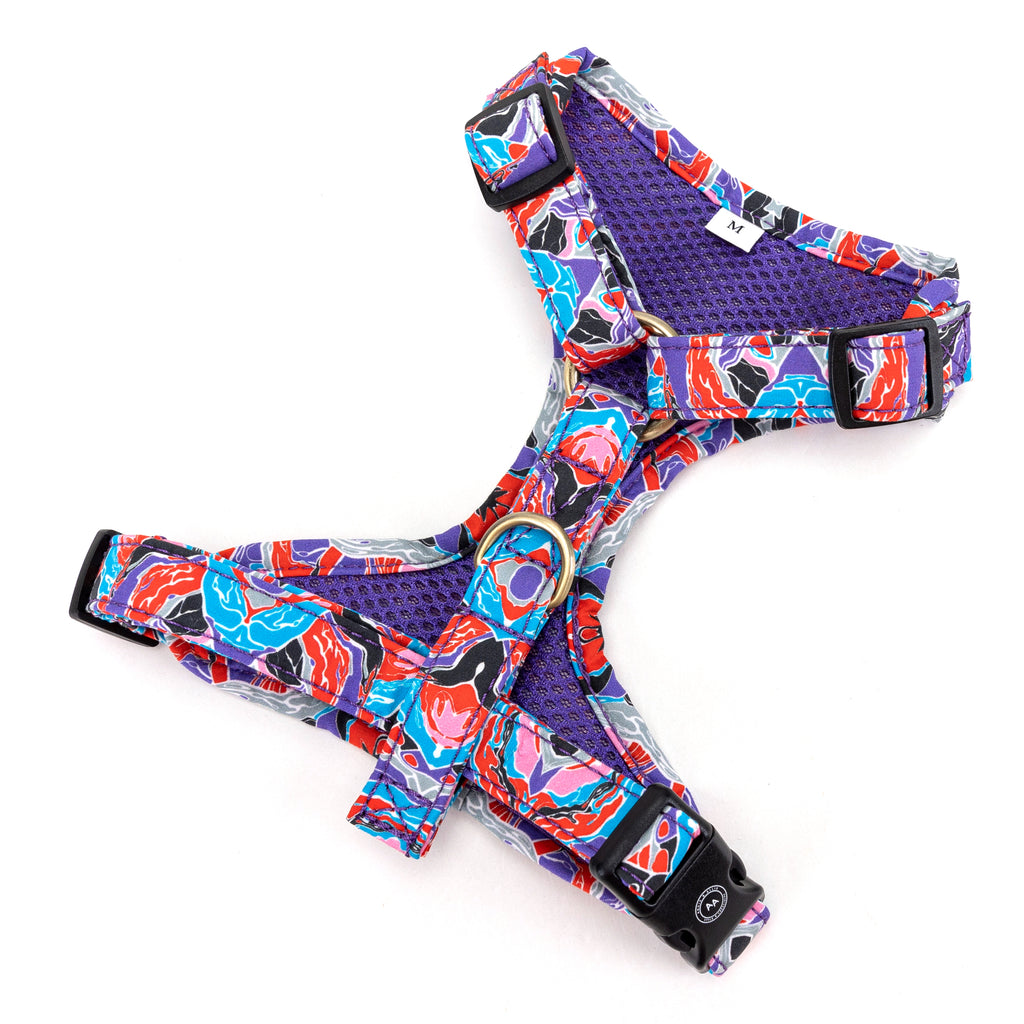 100% Cotton Adjustable No Pull Dog Harness Brass Fantasy back