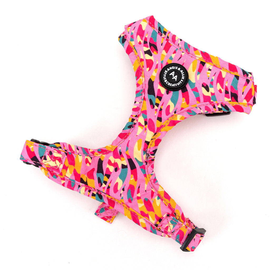 100% Cotton Adjustable No Pull Dog Harness Brass Zebra main