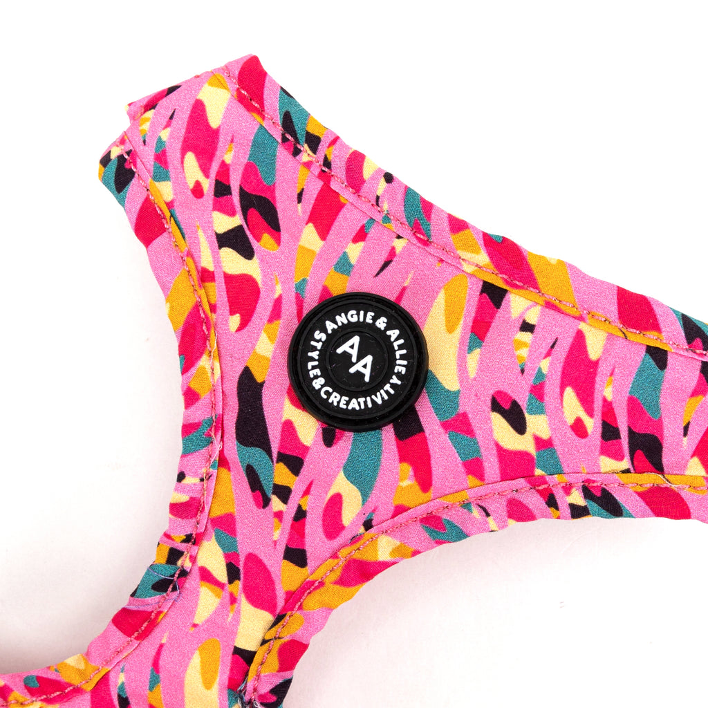 100% Cotton Adjustable No Pull Dog Harness Brass Zebra detail