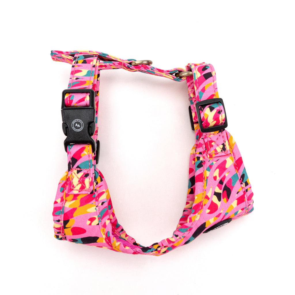 100% Cotton Adjustable No Pull Dog Harness Brass Zebra side