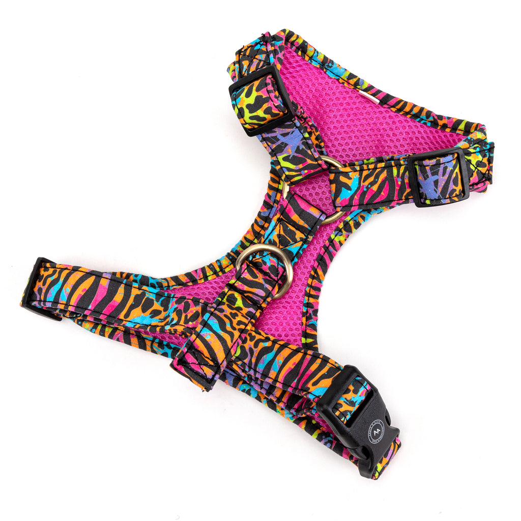 100% Cotton Adjustable No Pull Dog Harness Brass Colorful Wildlife back