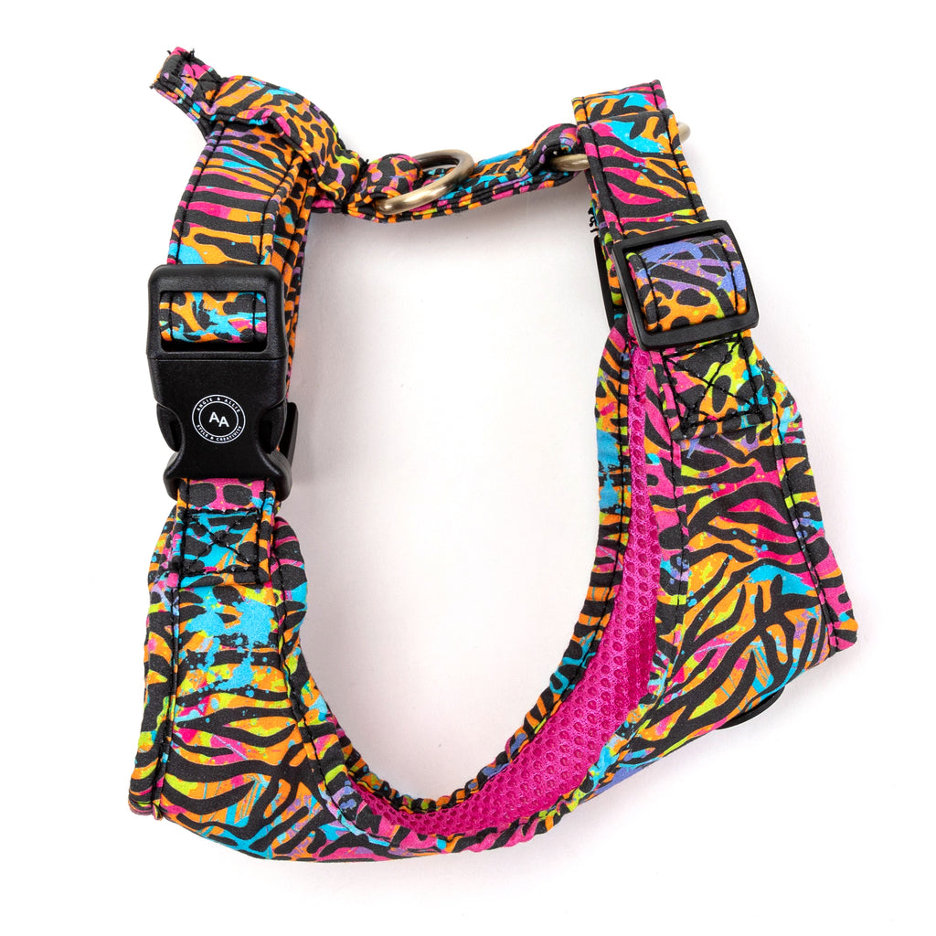 100% Cotton Adjustable No Pull Dog Harness Brass Colorful Wildlife side