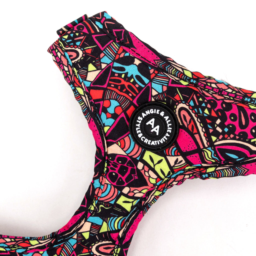 100% Cotton Adjustable No Pull Dog Harness Brass African detail