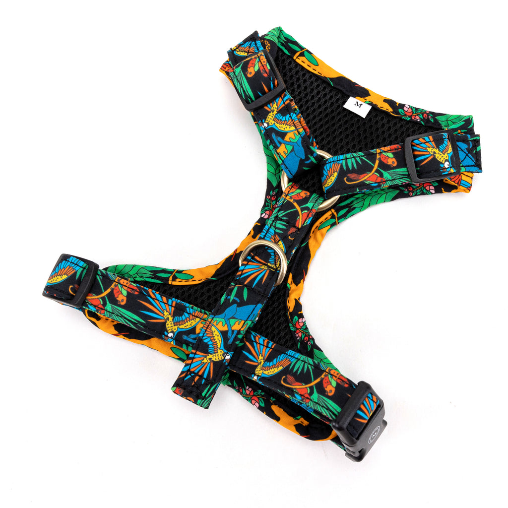 100% Cotton Adjustable No Pull Dog Harness Brass Jungle back