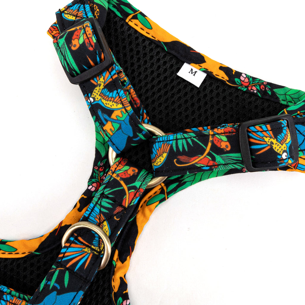 100% Cotton Adjustable No Pull Dog Harness Brass Jungle hardware