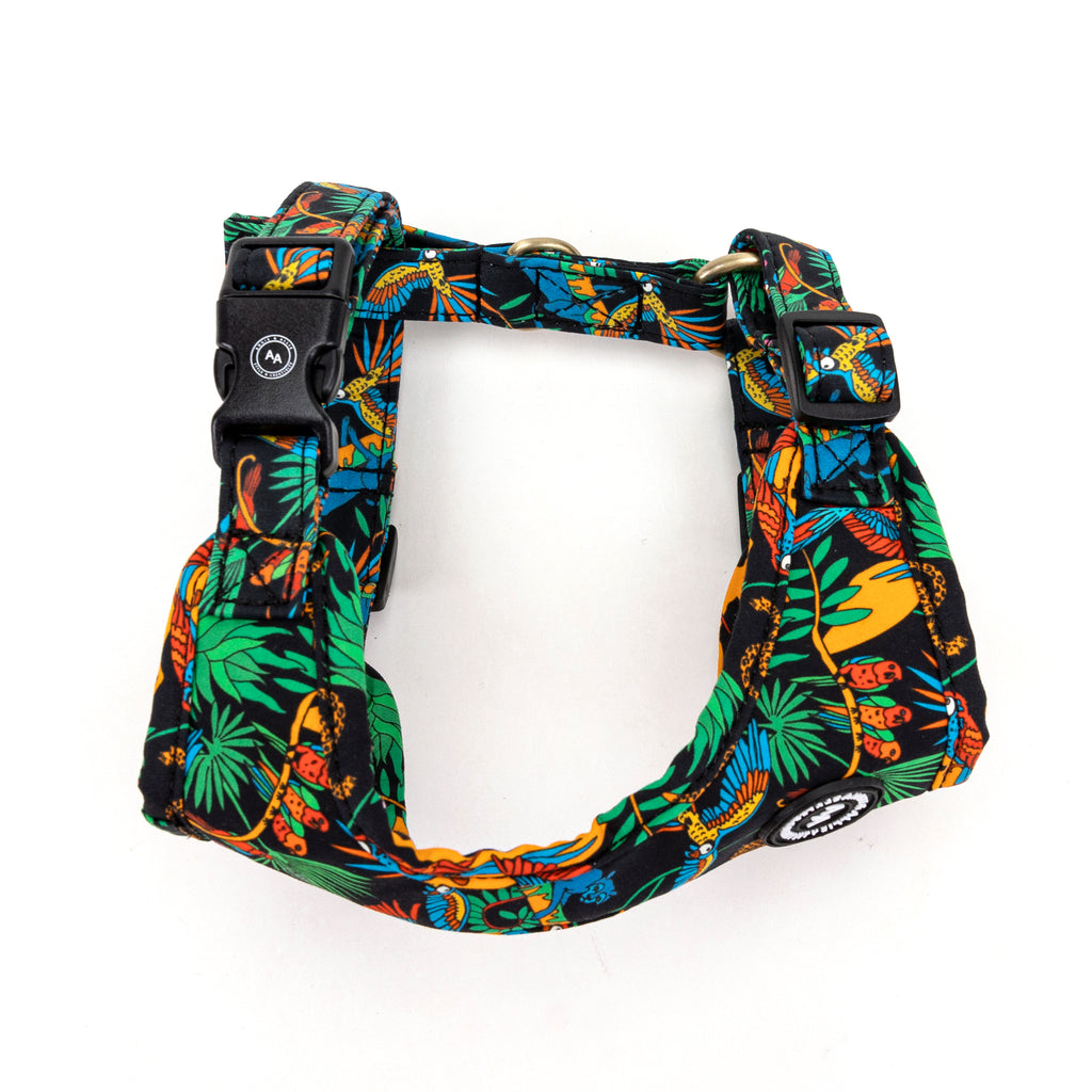100% Cotton Adjustable No Pull Dog Harness Brass Jungle side