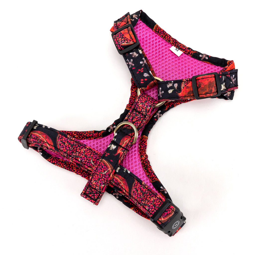 100% Cotton Adjustable No Pull Dog Harness Brass Pomegranate back