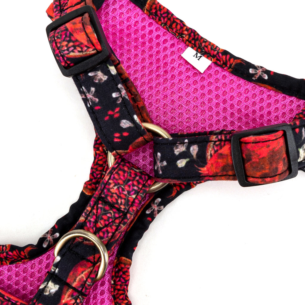 100% Cotton Adjustable No Pull Dog Harness Brass Pomegranate hardware