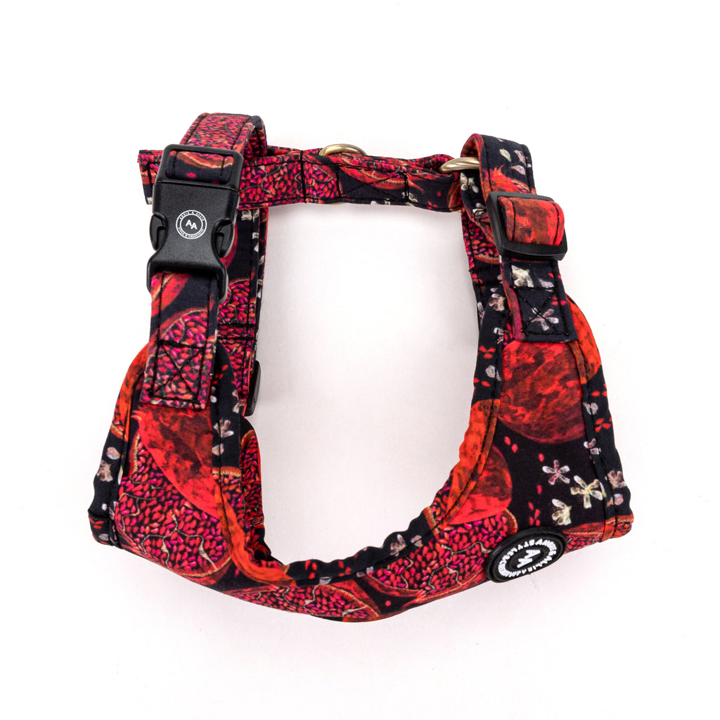 100% Cotton Adjustable No Pull Dog Harness Brass Pomegranate side