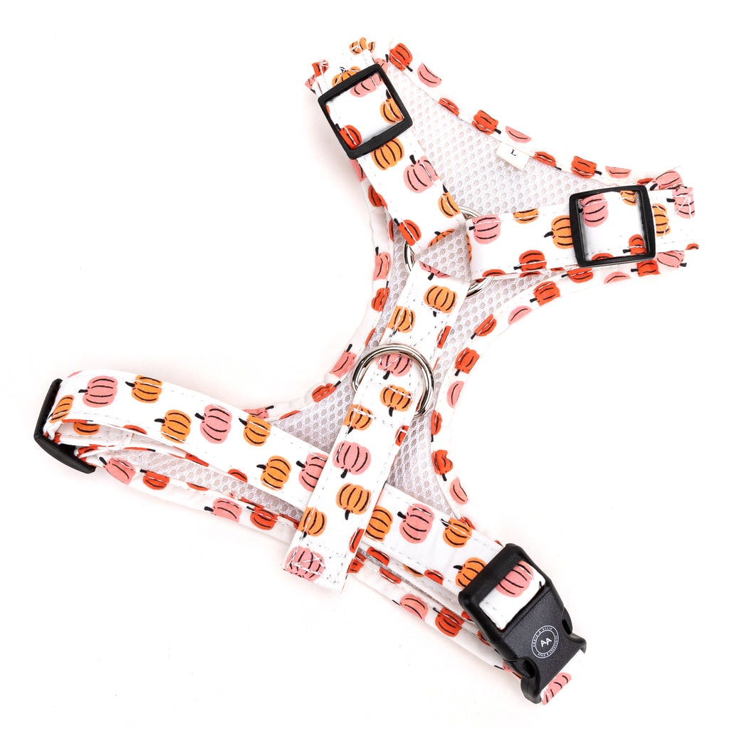 100% Cotton Adjustable No Pull Dog Harness Silver Love Halloween back