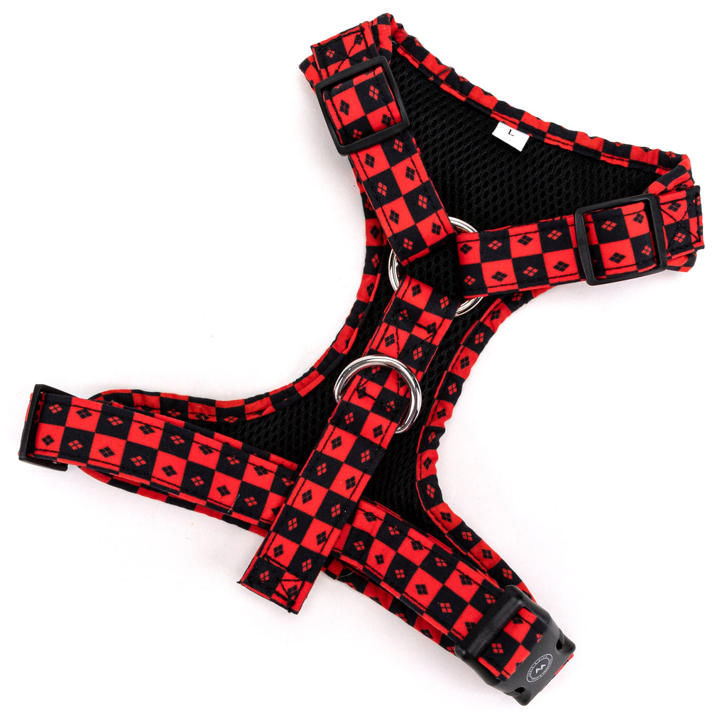 100% Cotton Adjustable No Pull Dog Harness Silver Harley Quinn back