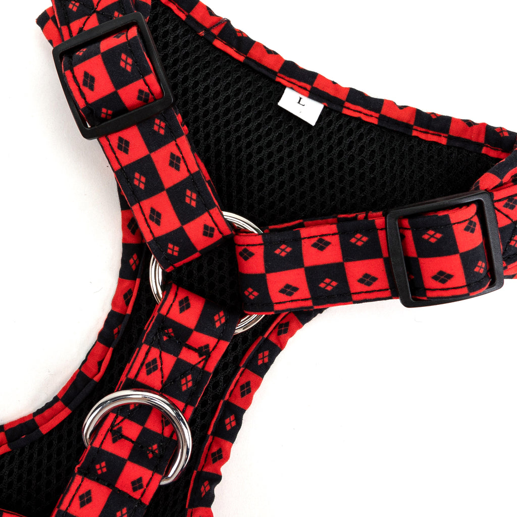 100% Cotton Adjustable No Pull Dog Harness Silver Harley Quinn buckle