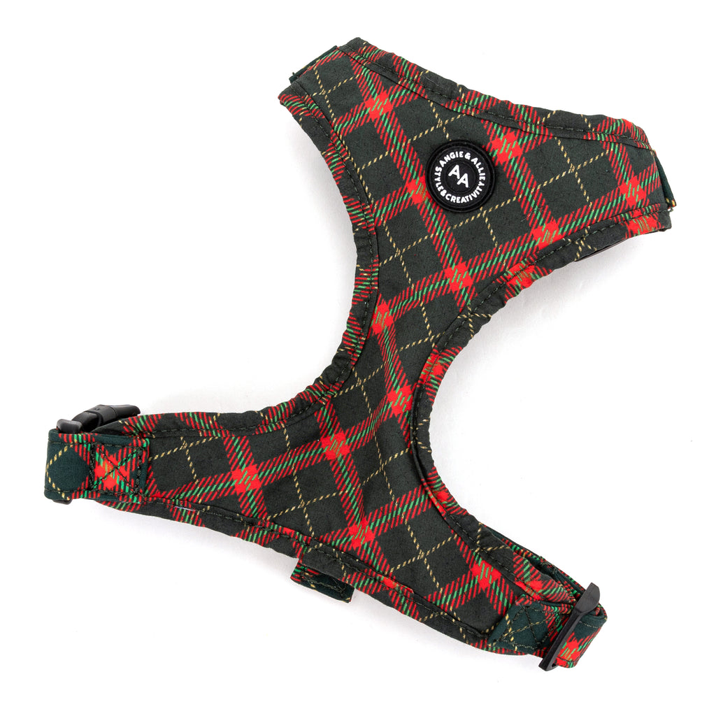 100% Cotton Christmas Dog Harness Silver  Plaid main