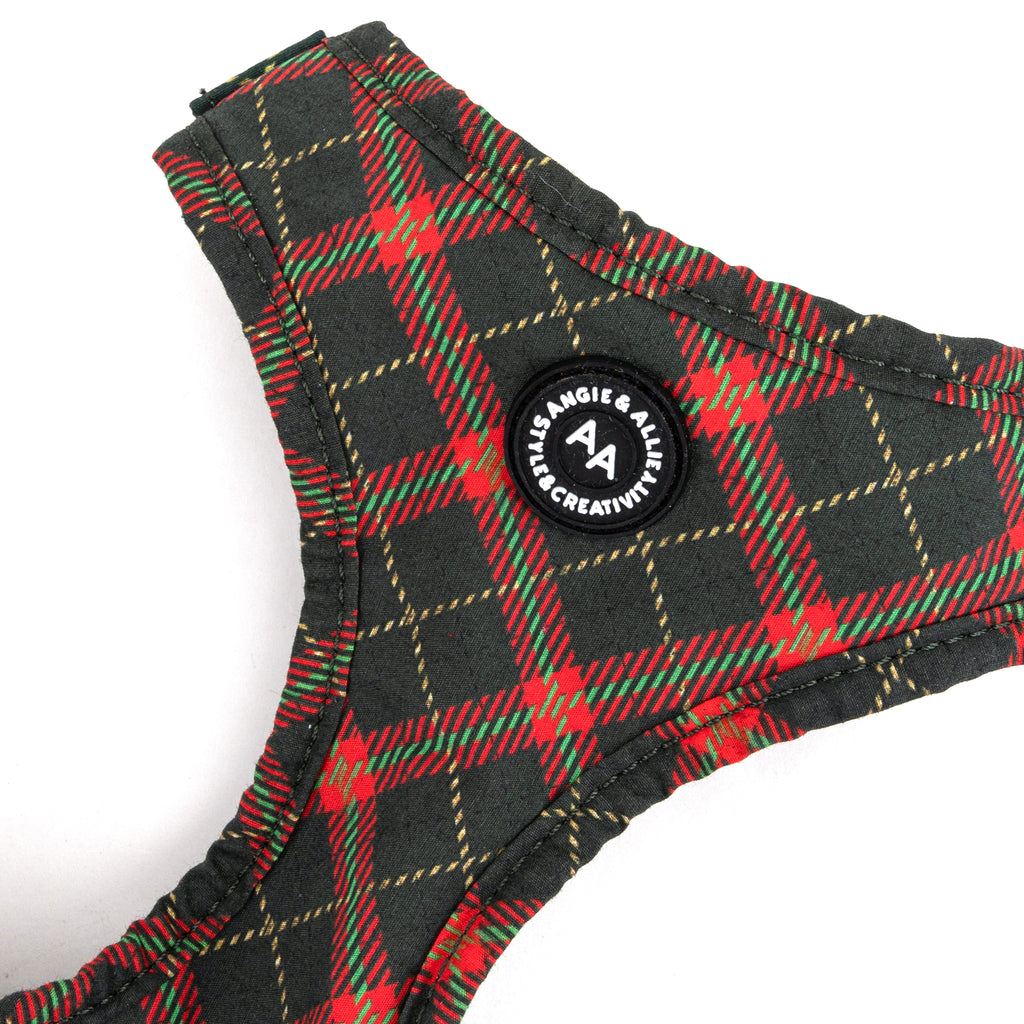 100% Cotton Christmas Dog Harness Silver  Plaid detail