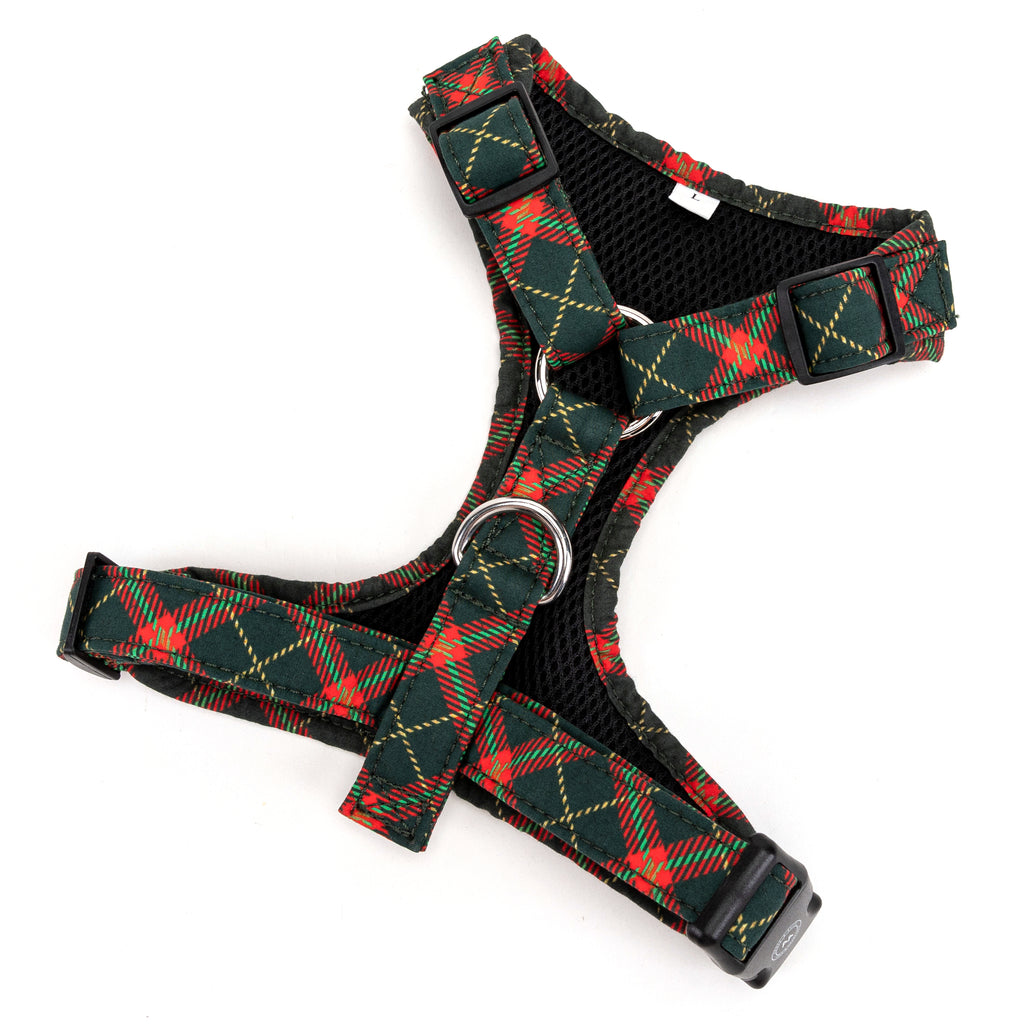 100% Cotton Christmas Dog Harness Silver  Plaid back