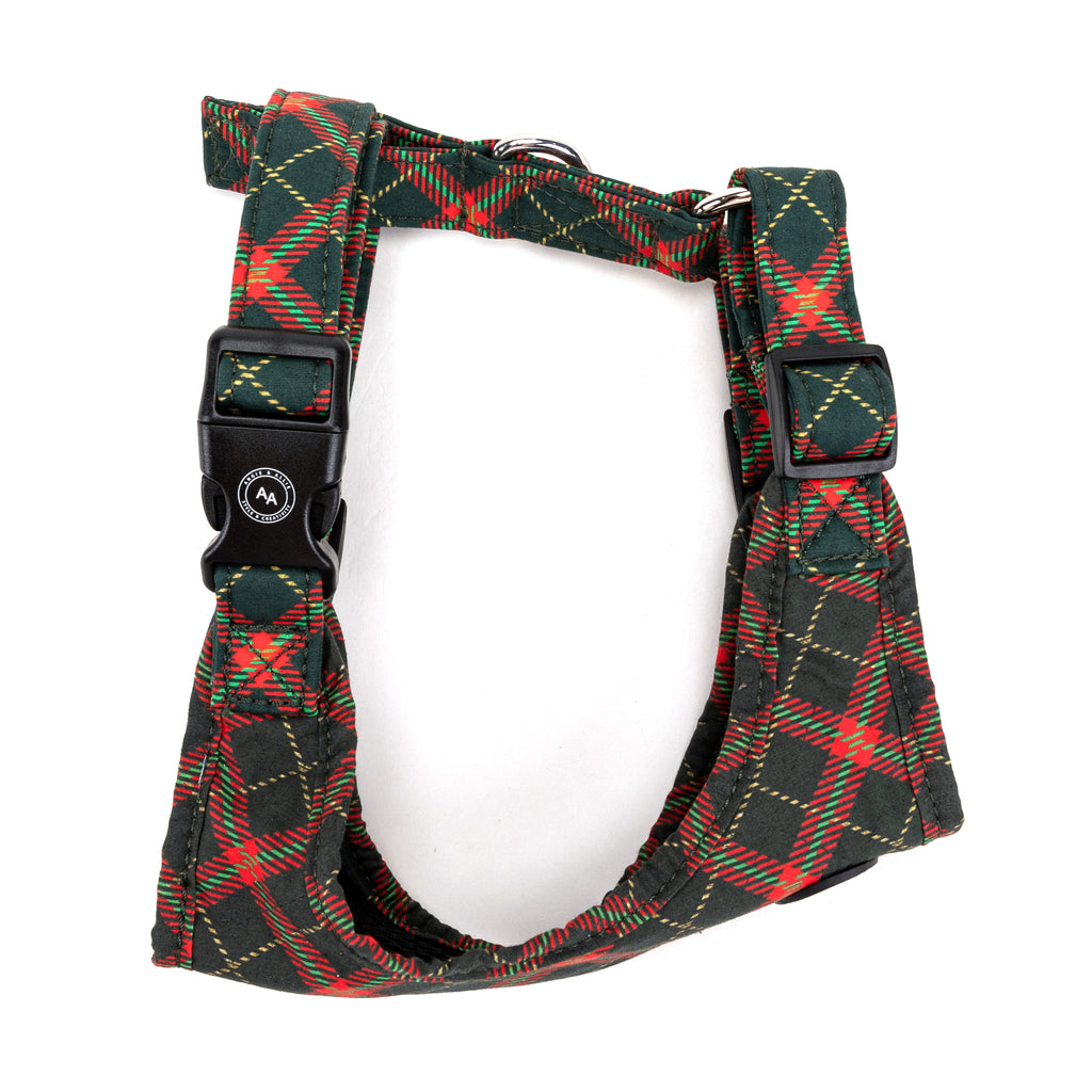100% Cotton Christmas Dog Harness Silver  Plaid side