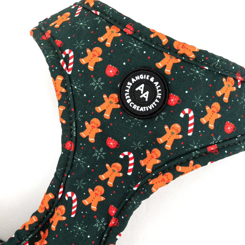 100% Cotton Christmas Dog Harness silver Wishes Bear detail