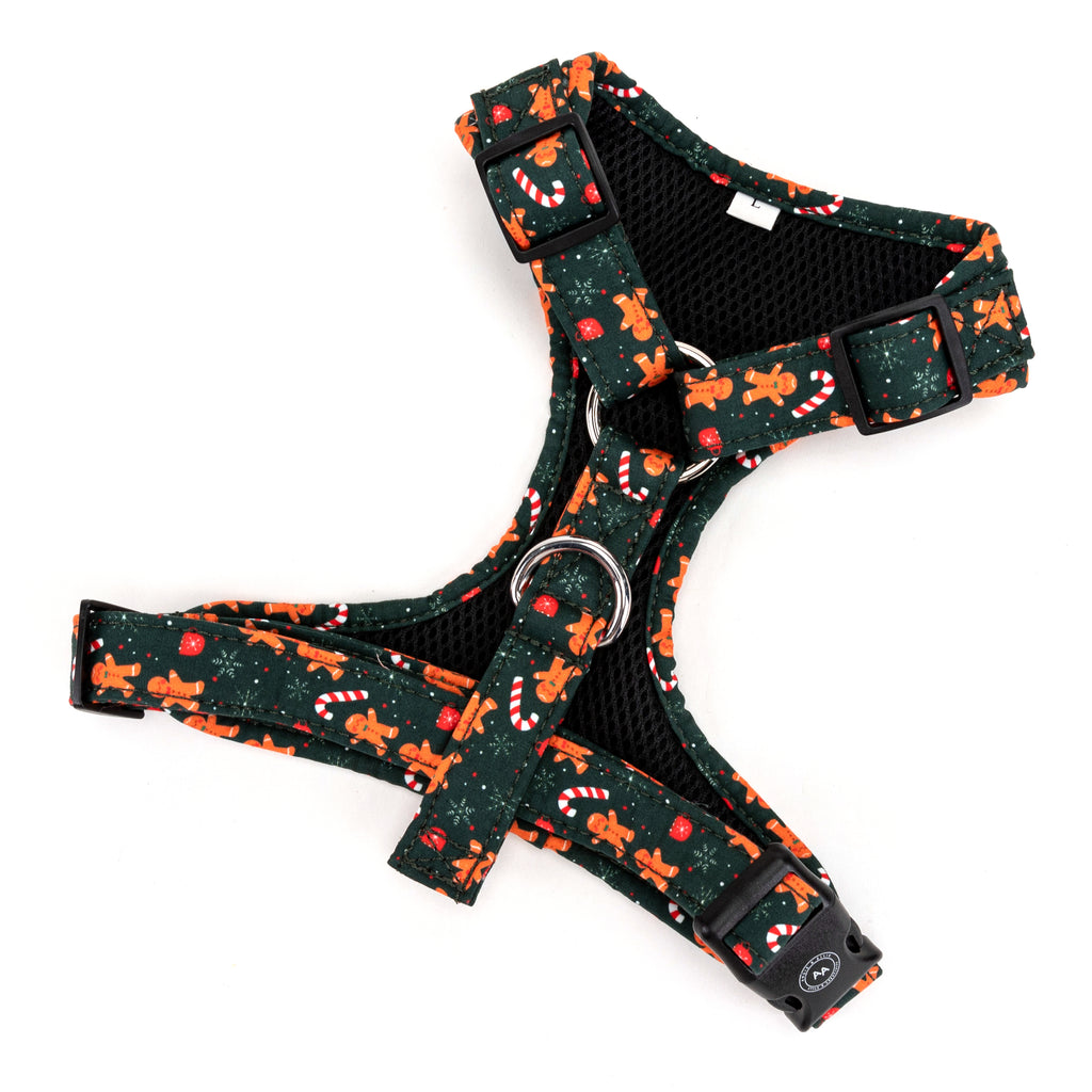 100% Cotton Christmas Dog Harness silver Wishes Bear back