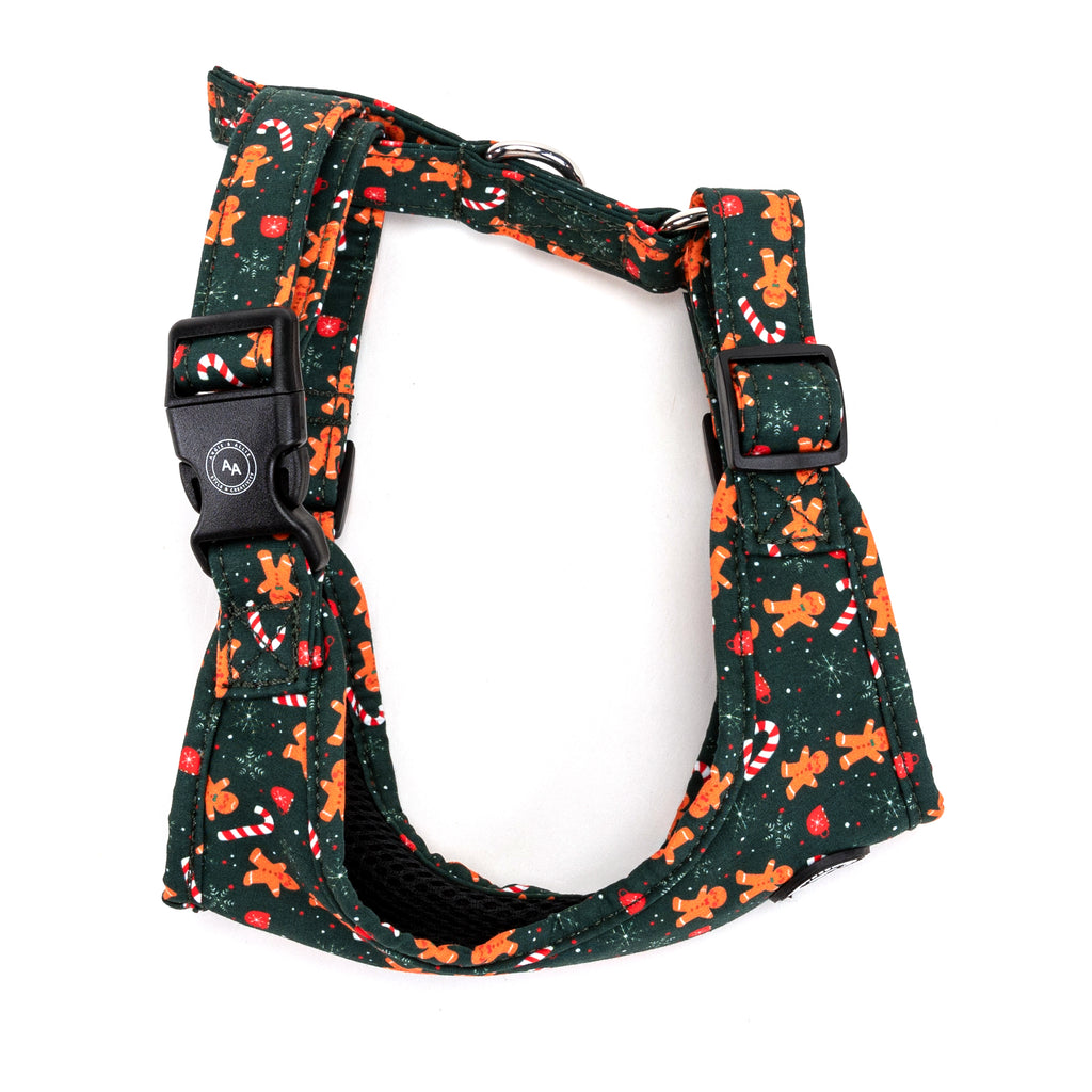 100% Cotton Christmas Dog Harness silver Wishes Bear side