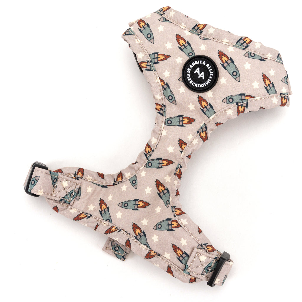 100% Cotton Adjustable No Pull Dog Harness Silver  Retro Rocket main