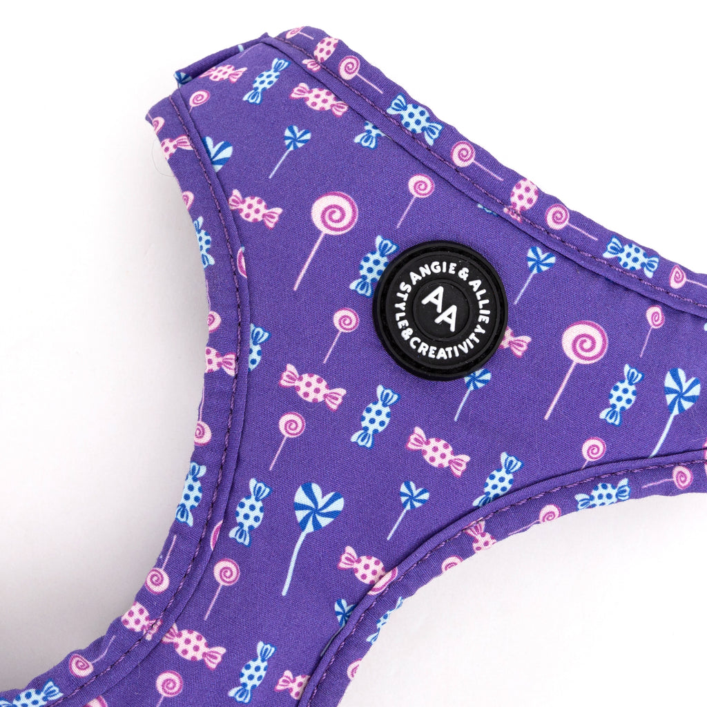 Adjustable No Pull Purple Dog Harness With Silver  Lollipop  detail