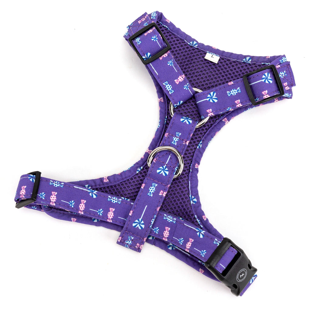 Adjustable No Pull Purple Dog Harness With Silver  Lollipop back